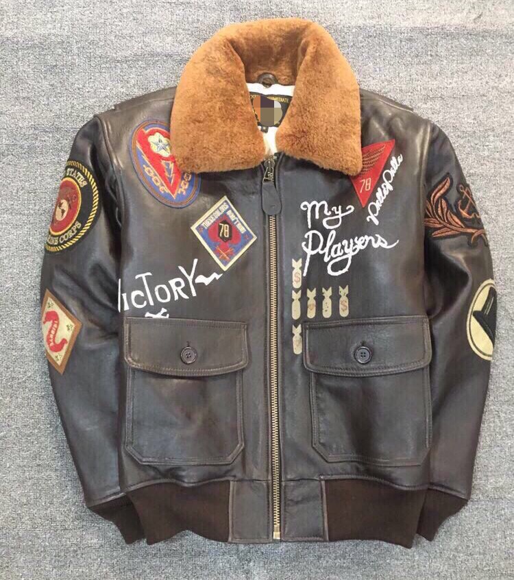 g1 飞鲨二战飞行员皮夹克 真皮法国绵羊皮毛领可拆军事风皮衣机车