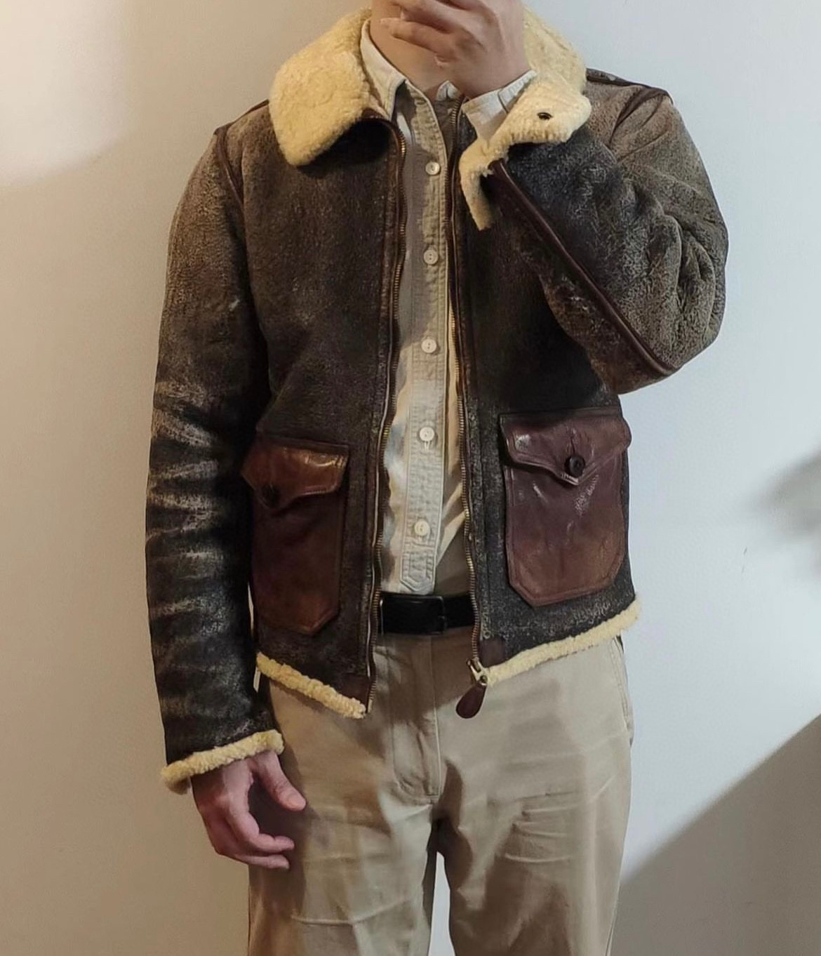 定制经典B6皮毛一体 1.6-1.8厚度轻量化舒适毛皮短款毛皮飞行夹克