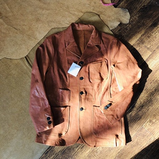 coat原版 木村拓哉橘色牛皮西服 扣 sport Hide 复古皮衣 Buffalo