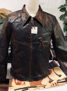 定制1930皮衣效果burwood软牛皮复刻经典美式复古皮夹克外套