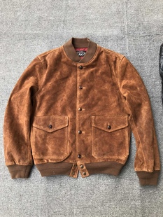 A1飞行夹克男款翻毛皮皮夹克美式复古皮衣水洗黄牛皮铜扣军事风