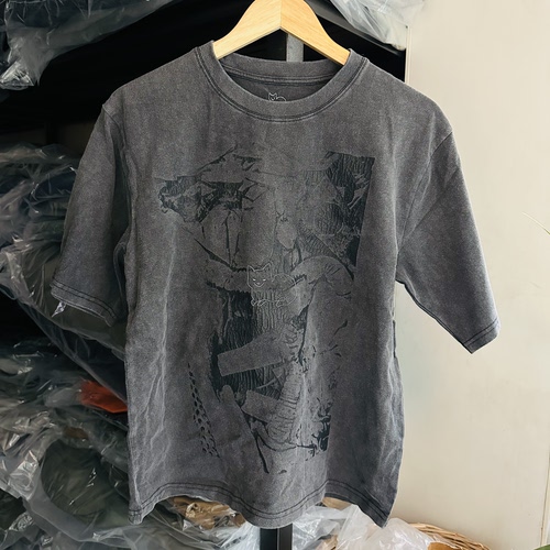日单纯棉水洗灰色小猫印花短袖T恤明星周边圆领春夏宽松透气半袖