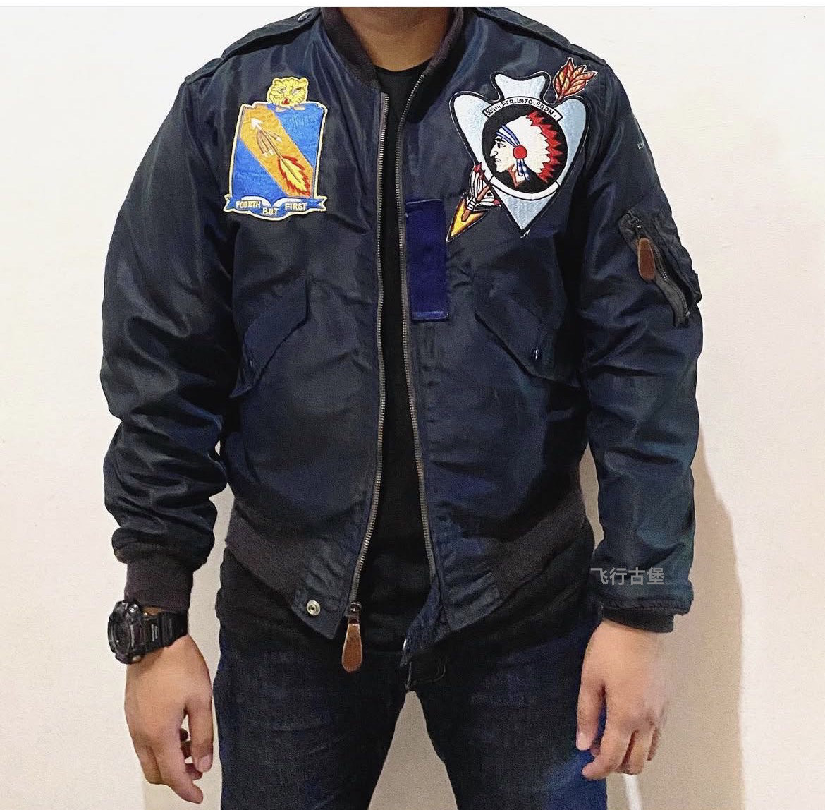 日产L2A拦截护卫飞行服夹克棉服 军事风海空徽章印第安刺绣棉衣