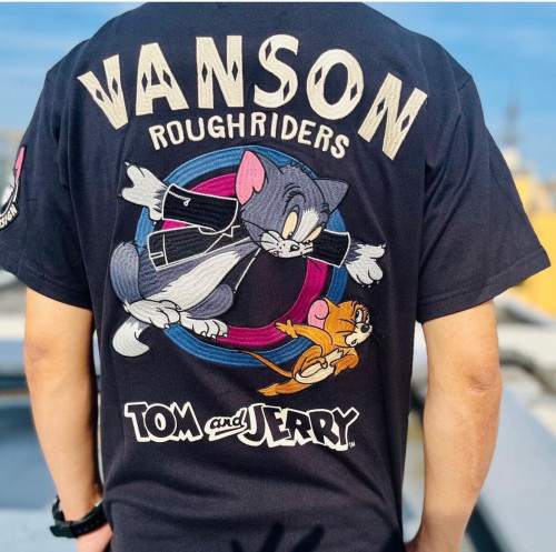 纯棉圆领短袖T恤 Tom Jerry狂野骑士重磅刺绣 磨毛水洗复古情侣款