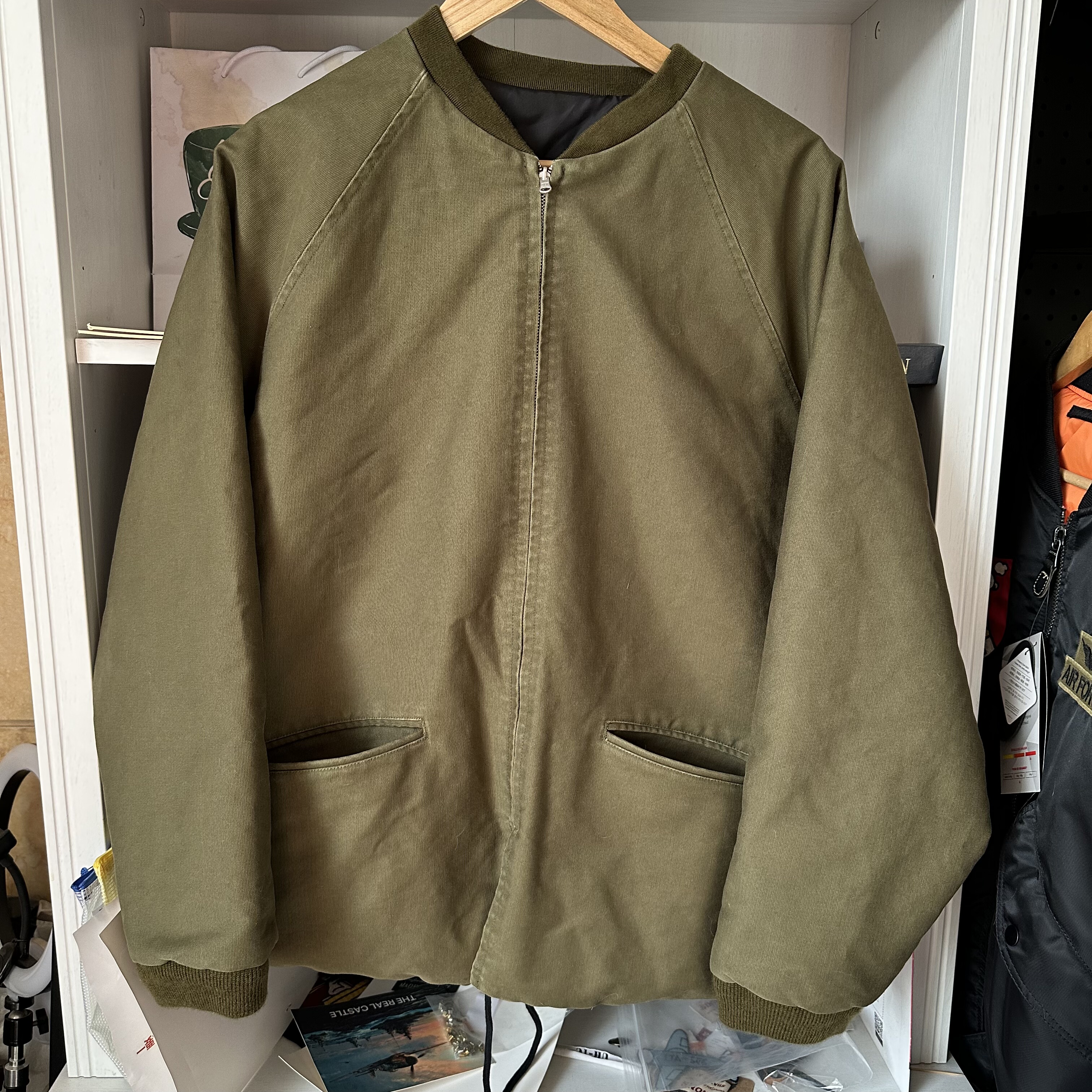 纯色双面穿慵懒宽松中长棉服 复古中款廓形棉衣夹克 阿美咔叽外套