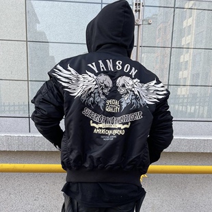 日产MA1骷髅翅膀刺绣飞行服夹克 Vanson棉服摩托机车棒球服男女款