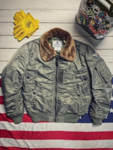 B-15C飞行员夹棉短款夹克 毛领可拆卸男女同款棉服军事风加厚外套