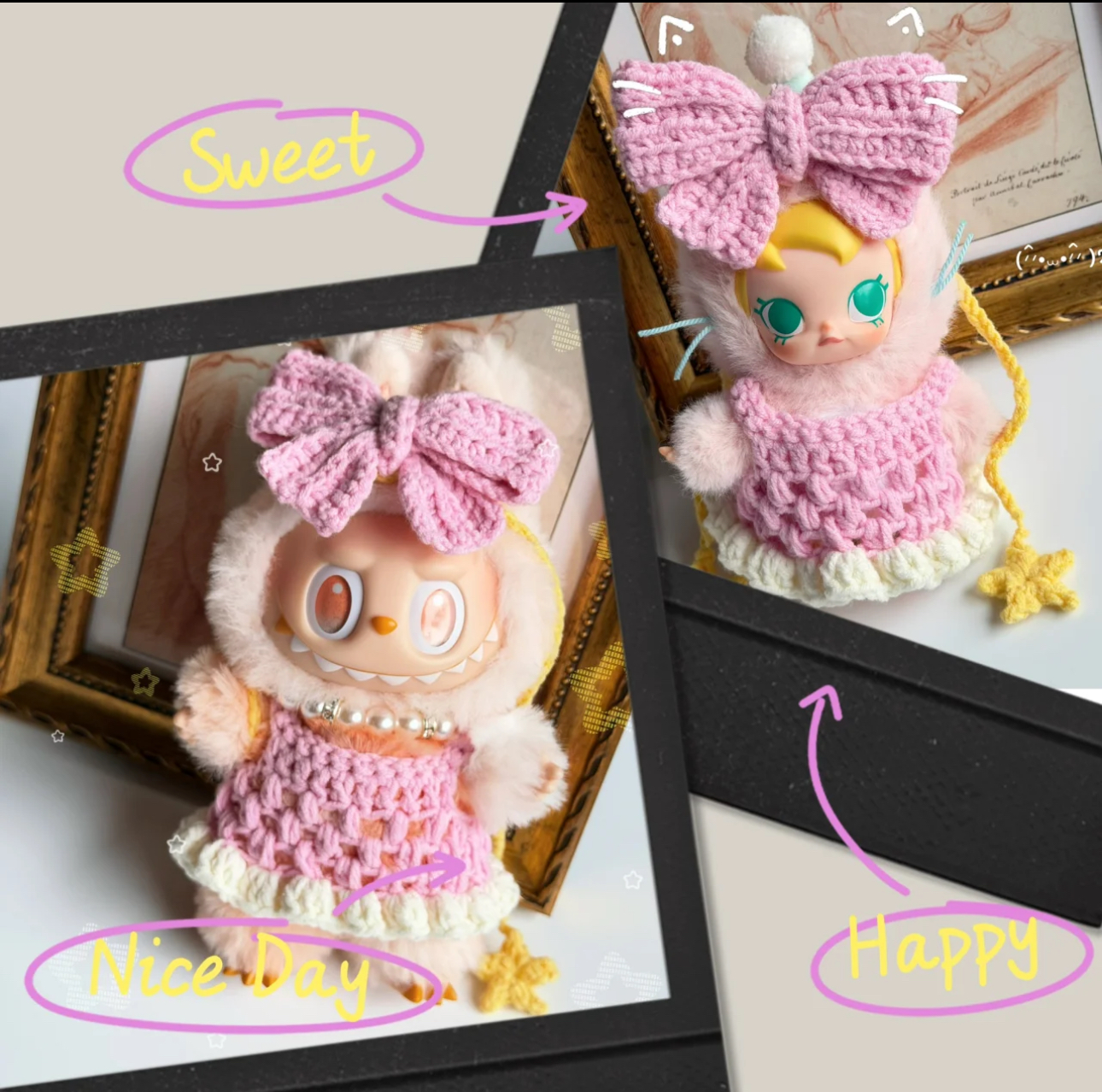 Labubu拉布布1.3、Babymolly蝴蝶结星星链裙装娃衣(赠送珍珠项链)