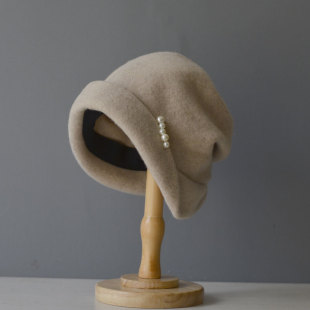 气质珍珠链条杨超越同款 渔夫帽子女秋冬羊毛针织保暖堆堆帽冷帽潮