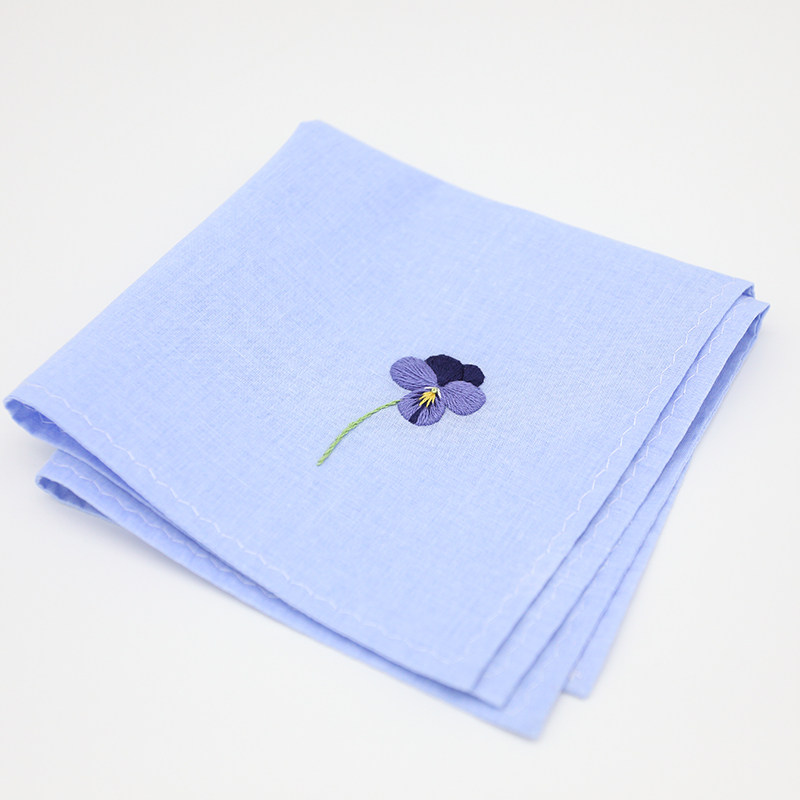 手工刺绣三色堇手帕纯棉吸水方巾原创设计手作手绢伴手礼定制