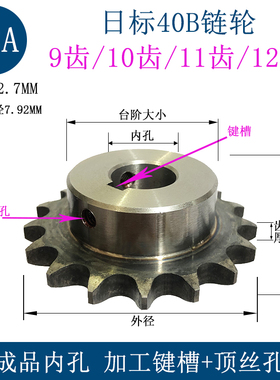 日标40B链轮成品内孔 08A9齿10齿11齿12齿 牙Z键槽顶丝孔  45#钢