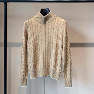 聚鹏名品Andre Maurice 驼色纽花立领羊绒开衫男士时尚老钱风保暖