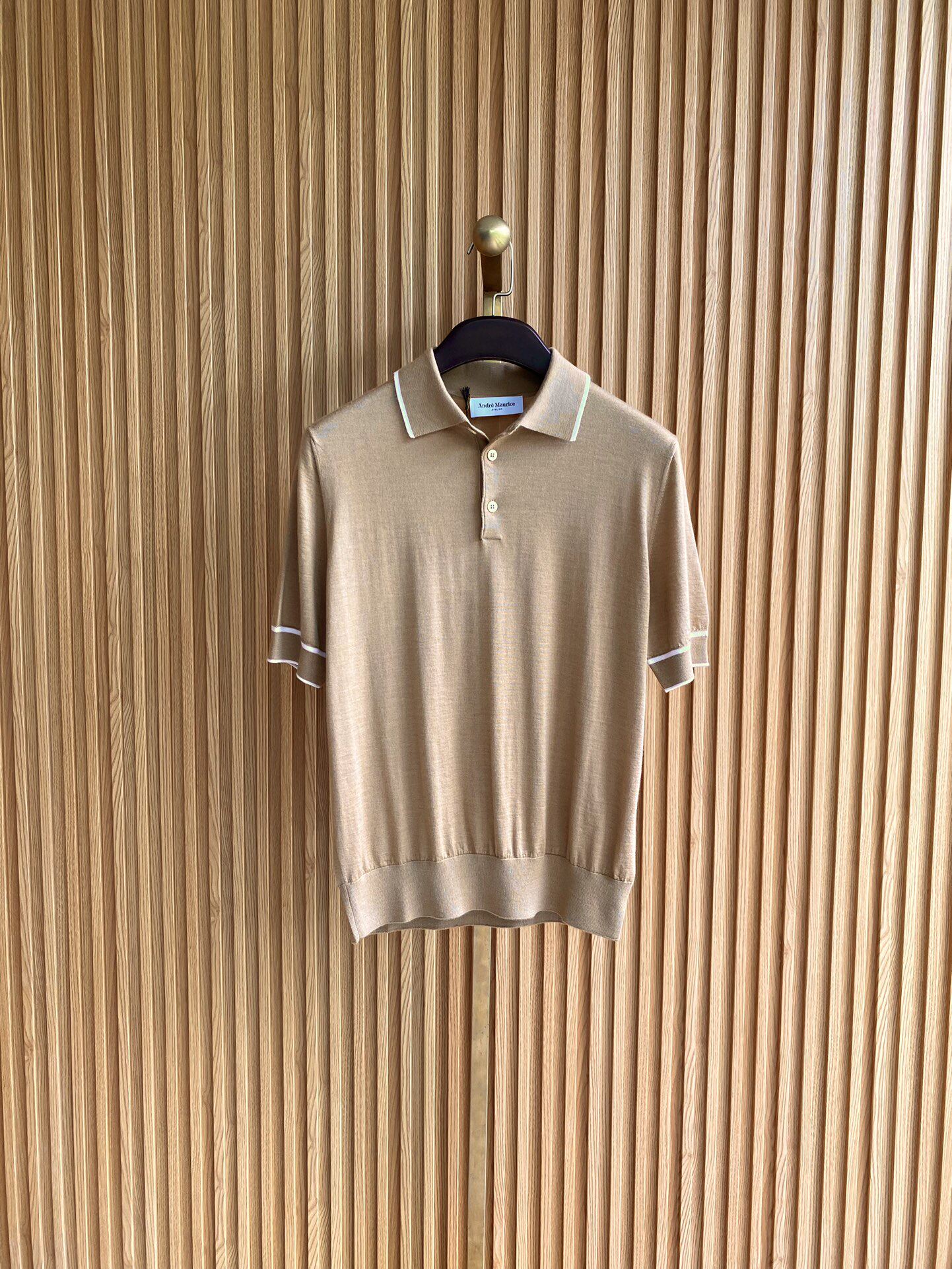 聚鹏名品andre maurice男士驼色白领边polo高端线秋季新品针织衫