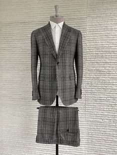 聚鹏名品 外套套西 灰咖格纹Sartoria高端系列商务西装 Lardini男士