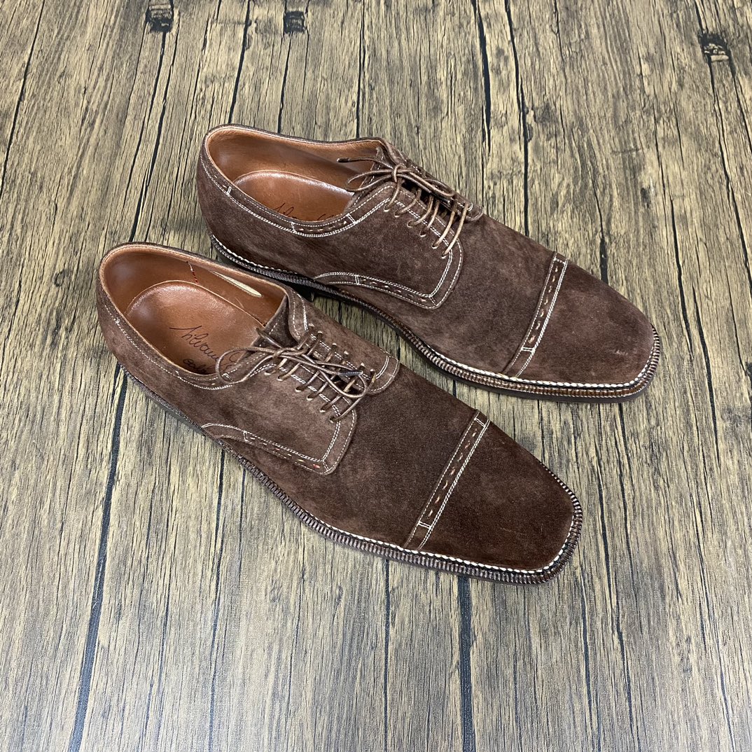 郎丹泽男士棕色麂皮挪威缝德比鞋