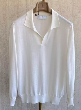 聚鹏名品Andre Maurice 白色海鸥领羊绒衫男士老钱风柔软春秋款