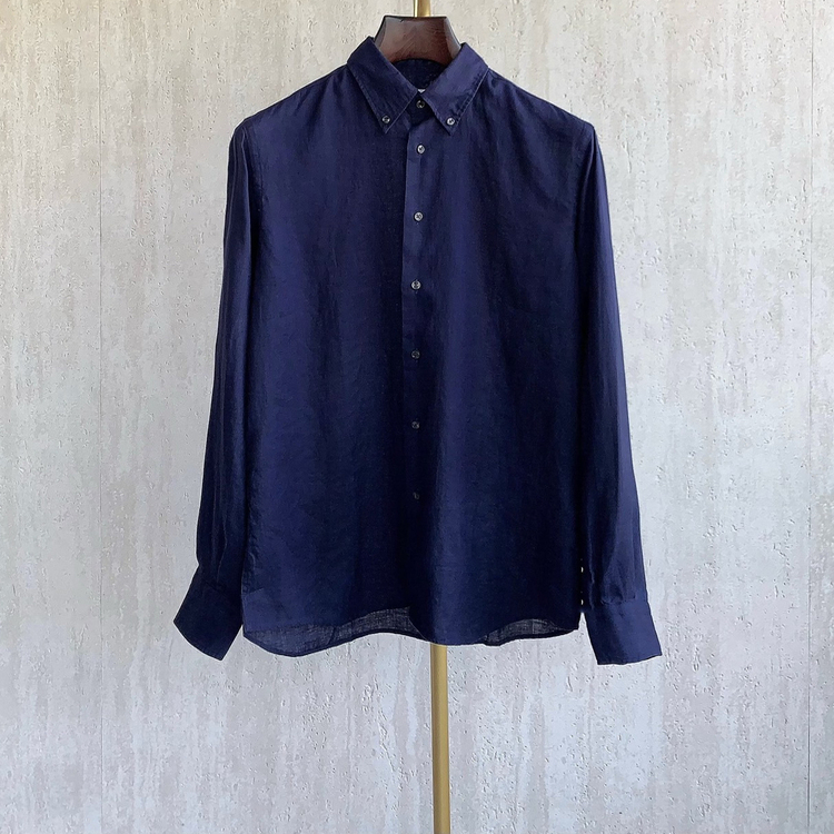聚鹏名品藏蓝色亚麻衬衫