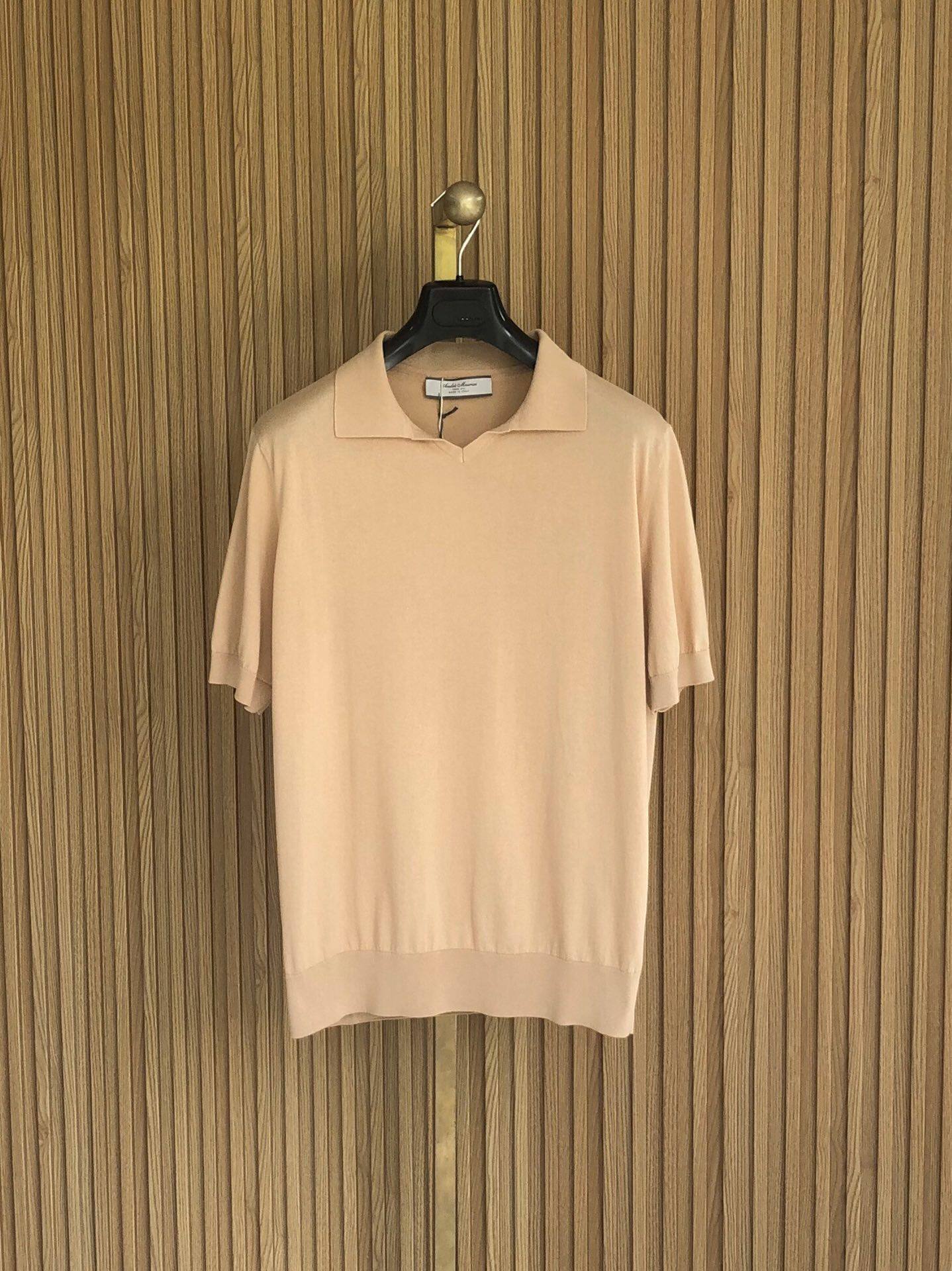 聚鹏名品andre maurice男士卡其色海鸥领短袖polo海岛棉针织衫