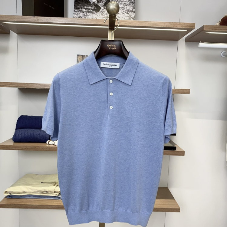 蓝色短袖polo男士100%棉透气