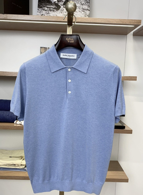 聚鹏名品Andre Maurice 蓝色短袖polo男士100%棉透气老钱风柔软