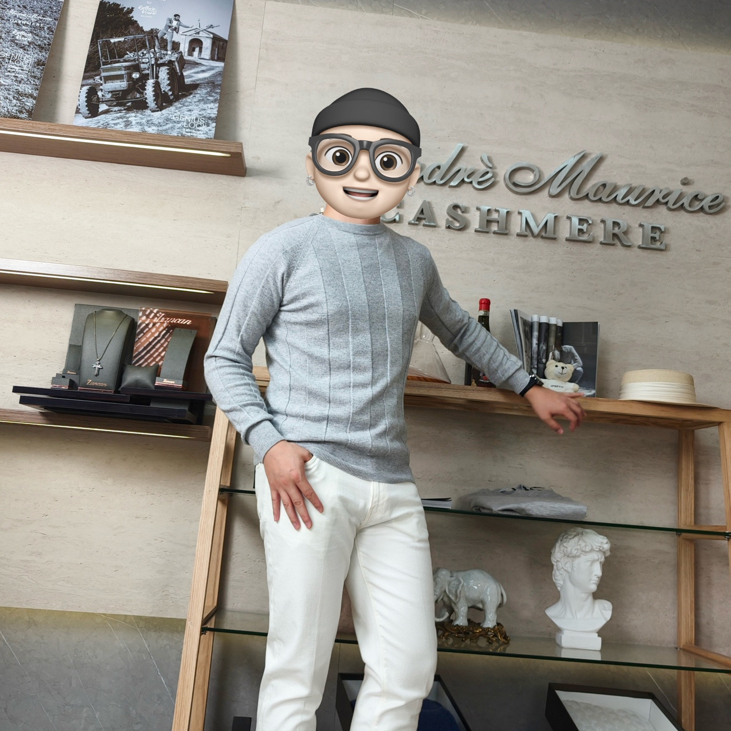 聚鹏名品Andre Maurice 宽坑条圆领羊绒衫意大利男装老钱风打底衫