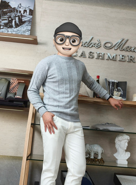 聚鹏名品Andre Maurice 宽坑条圆领羊绒衫意大利男装老钱风打底衫