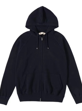 聚鹏名品Andre Maurice 深蓝色连帽羊绒开衫男士外套柔软简约时尚