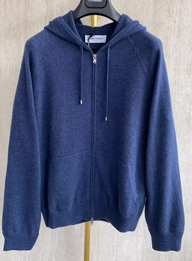 聚鹏名品Andre Maurice蓝色连帽开衫男士100%羊绒柔软亲肤舒适