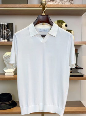 聚鹏名品Andre Maurice 白色海鸥领短袖男士老钱风针织挑选