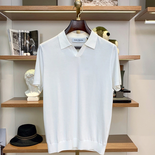 聚鹏名品Andre Maurice 白色海鸥领短袖男士老钱风针织挑选