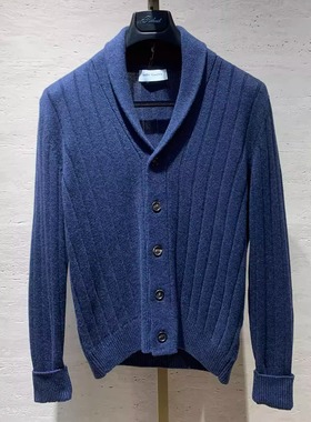 聚鹏名品Andre Maurice小青果领羊绒外套男士蓝色百搭商务针织衫