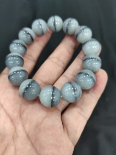新疆青花籽料手串青花手串黑白分明一线天16毫米圆珠无裂质地细腻