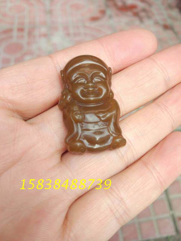 天然新疆和田玉且末红糖玉财神宝宝佛吊坠挂件黄糖料老坑糖玉吊坠