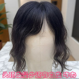 双递针卷发片遮头顶全真发大波浪补发片手织递针遮白发可随意分缝