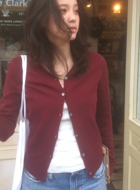 alright同款百搭经典V领羊毛修身针织开衫毛衣秋冬新款外套