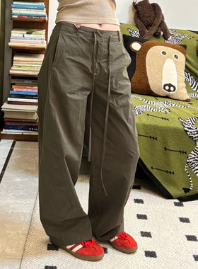 弯刀茧形镰刀复古分割高密纯棉中低腰宽松抽绳休闲裤alright同款