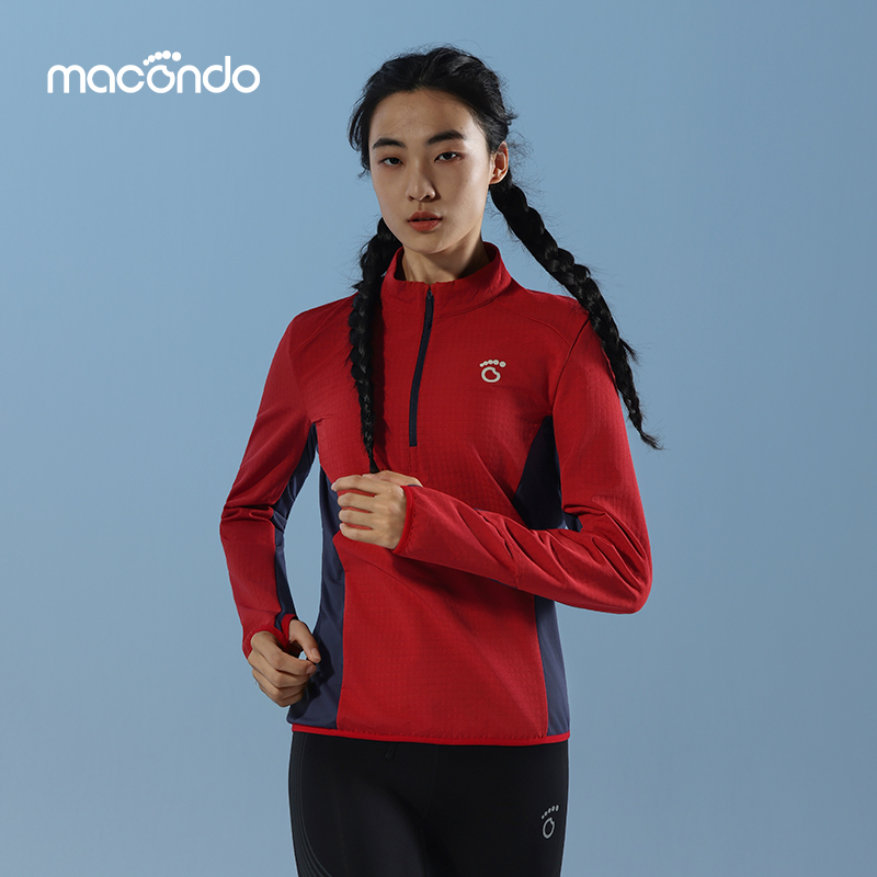 马孔多女子跑步加绒半开拉链卫衣