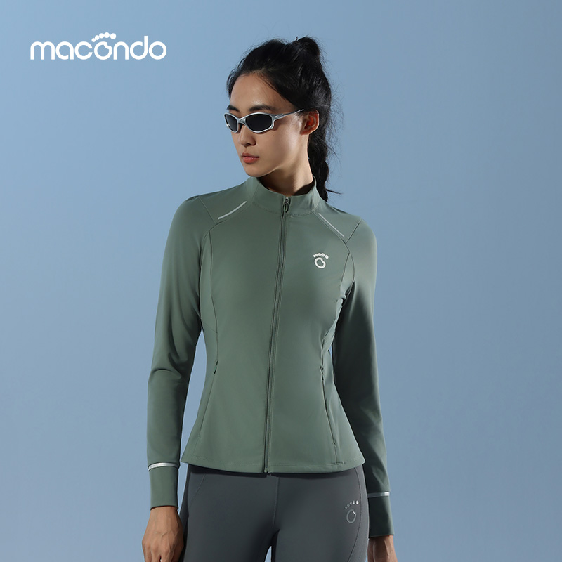 马孔多春秋女子跑步针织拉链开衫