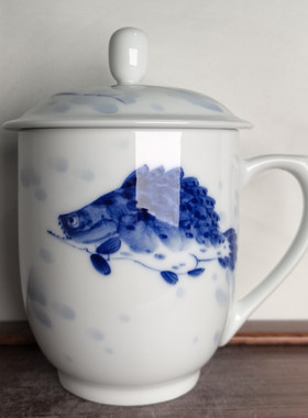 青花骨瓷器公仆虾趣普洱茶杯
