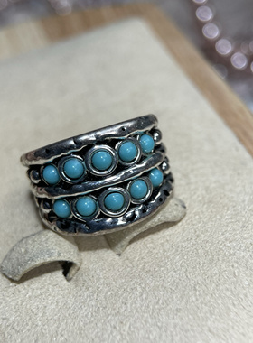 小绿松石戒指女设计小众指环文玩食指闺蜜礼物外贸味道微瑕不退换