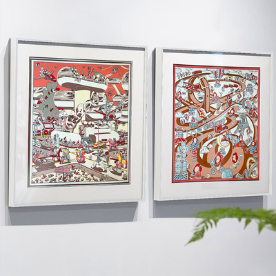 大牌丝巾装饰画双联欧式卧室挂画