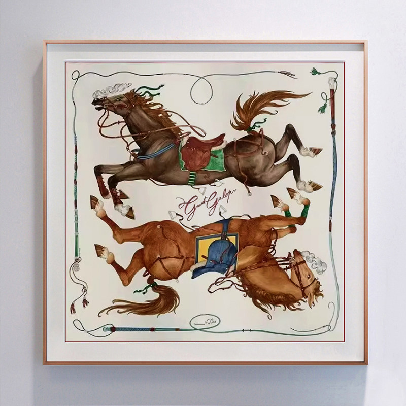 爱马士丝巾画马 壁炉装饰画欧式轻奢高级感餐厅玄关挂画 纵意驰骋