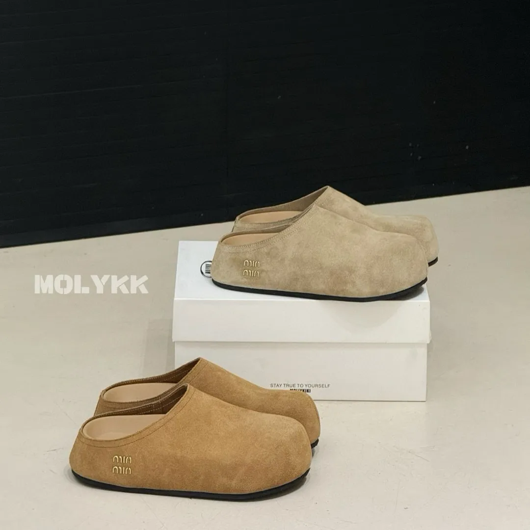 厚底卡皮巴拉勃肯鞋2025早春新款复古包头懒人半拖鞋反绒皮拖鞋女