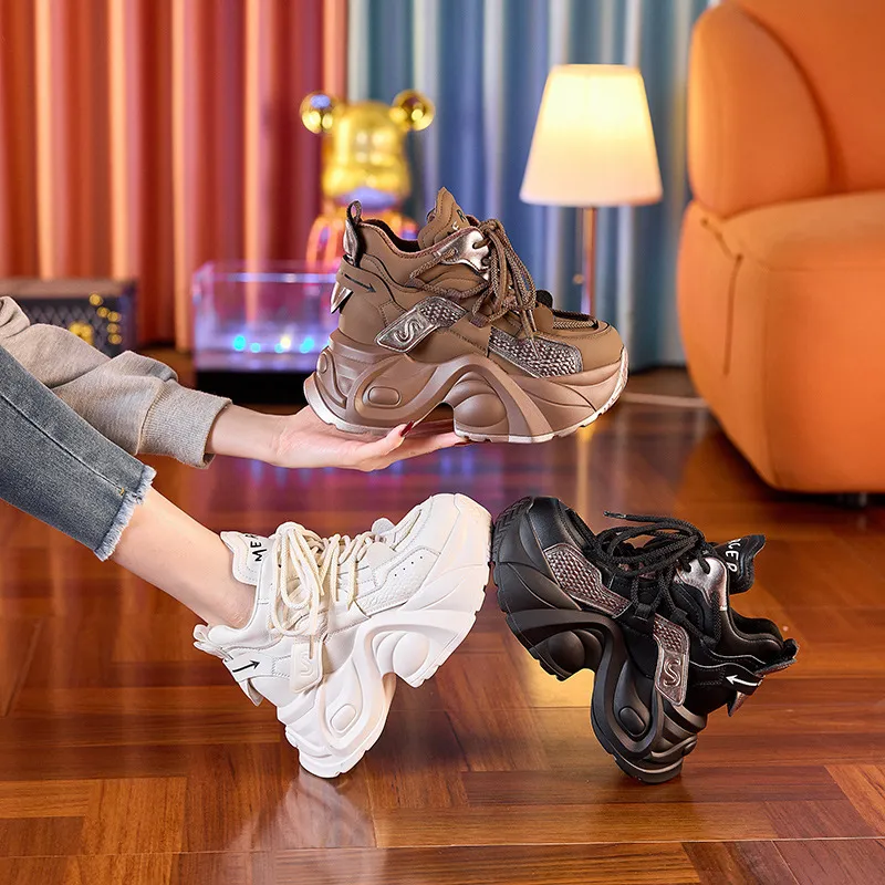 真皮鞋女春秋季2024新款厚底老爹小个子百搭运动增高休闲运动鞋女,女鞋,时尚芭蕾鞋,淘宝优惠券,粉丝福利购,淘宝优惠卷