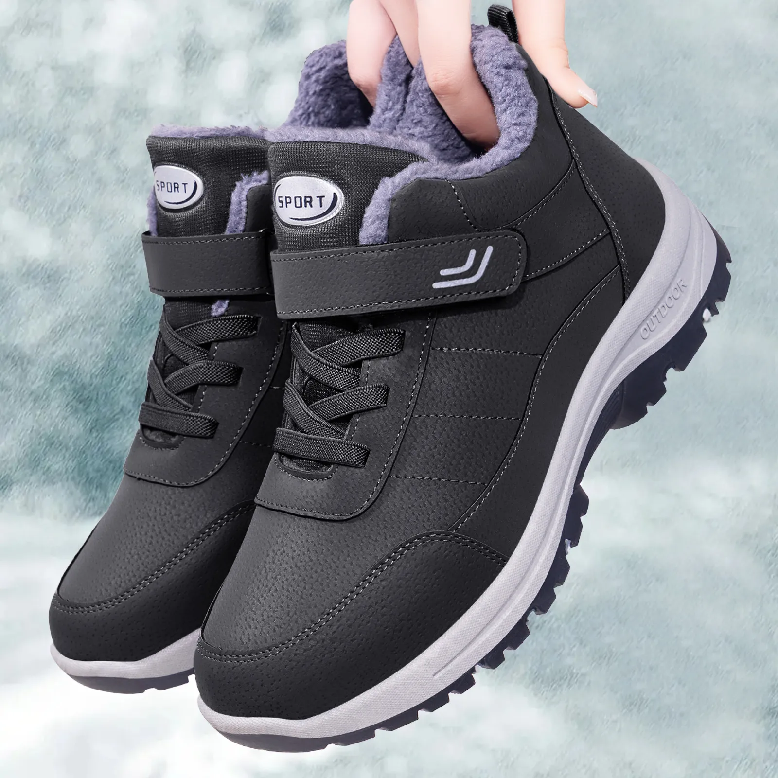 冬季男棉鞋新款男女同款魔术贴情侣鞋加绒加厚雪地靴防寒保暖棉靴