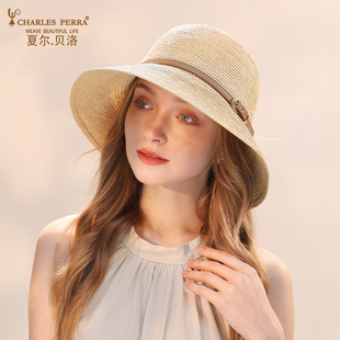 大帽檐草编帽防紫外线防晒遮阳太阳帽度假出游 夏季 法式