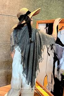 高端100%纯山羊绒披肩男女情侣款 秋冬保暖围巾披肩两用流苏大方巾