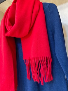 新年配饰本命年送礼男女士羊毛羊绒大红色鸿运保暖围巾