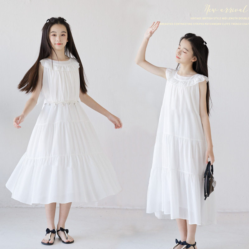 女童连衣裙夏季白色雪纺背心裙子