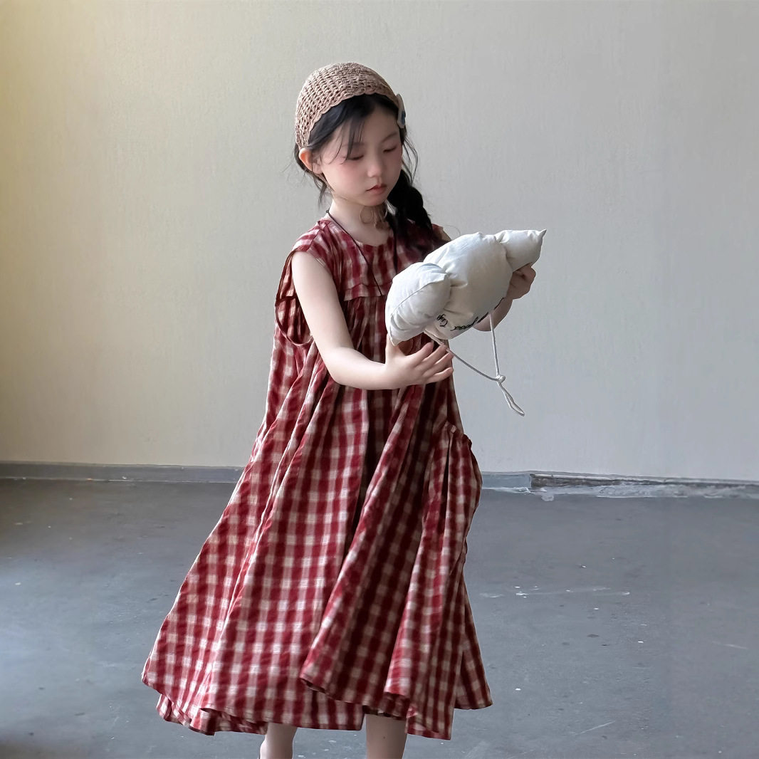 女童格子连衣裙夏季儿童背心裙
